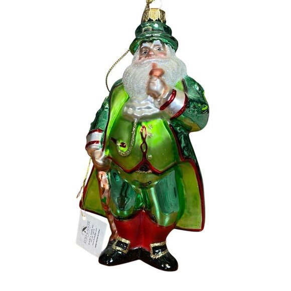 Kurt Adler IRISH SANTA CLAUS Smoking Pipe World of Santa Glass Ornament 107G - Picture 1 of 9
